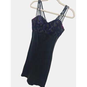 All That Jazz Vintage Y2K Whimsy Goth Black Satin & Velvet Burnout Slip Dress